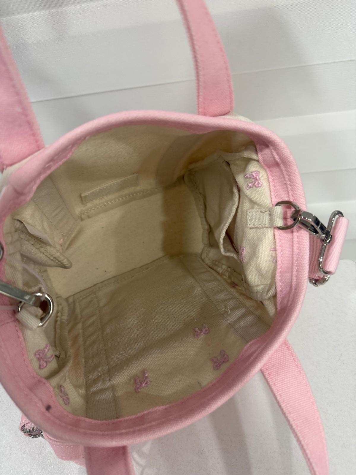 Madden Girl Mini Tote Pink Canvas Bow Bag with Charm & Pouch women