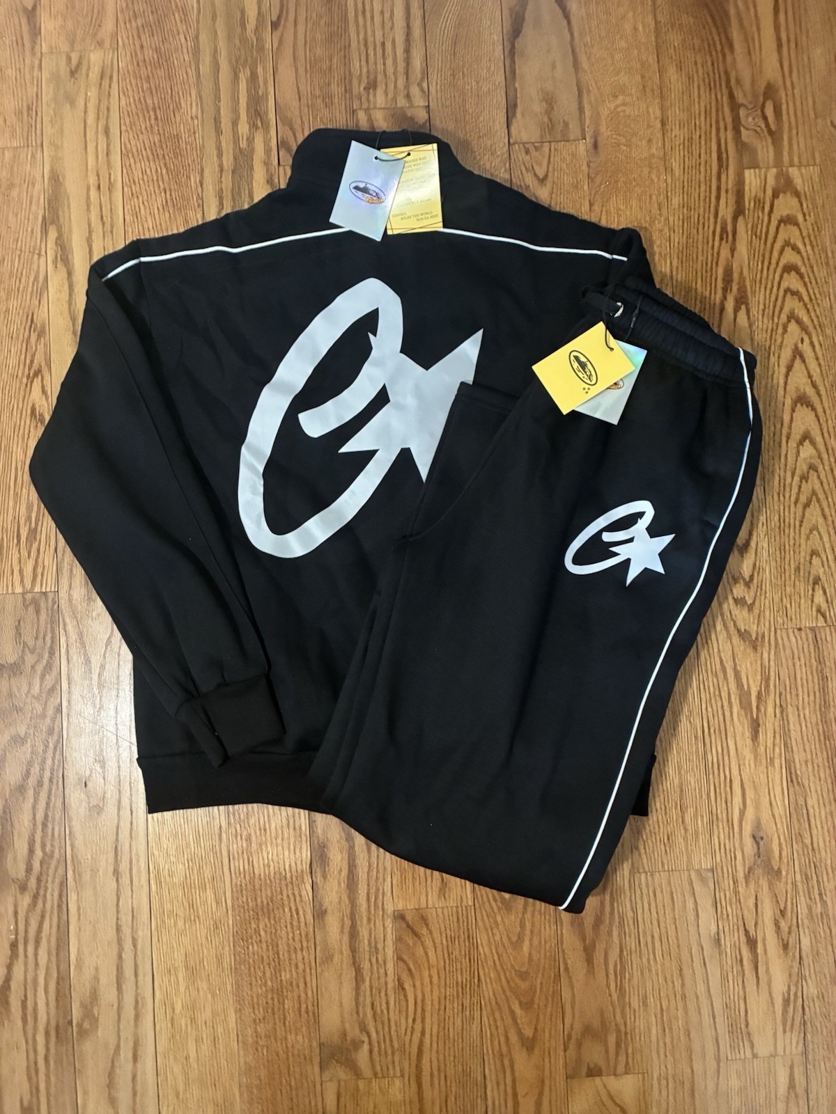 Corteiz Men’s Black Tracksuit Set Medium Reflective Logo Full Zip Jacket & Pants