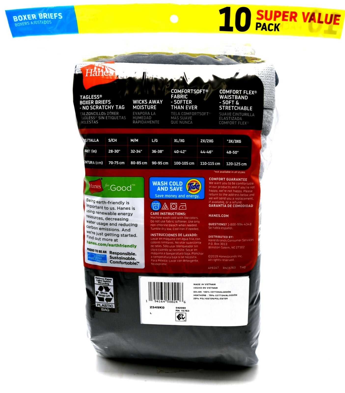 20 Hanes Black Gray Large L 36-38 Boxer Briefs Comfort Flex Waistband G 90-95 CM