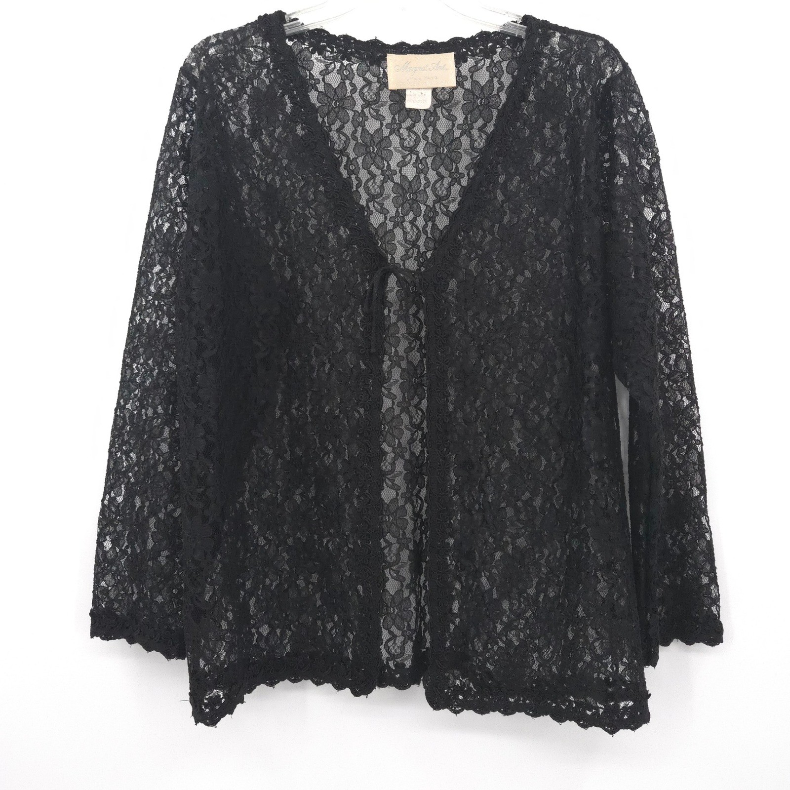 Magnet Art Lynn Yang Lace Cardigan Vintage Women L Black Sheer Tie Front Shrug