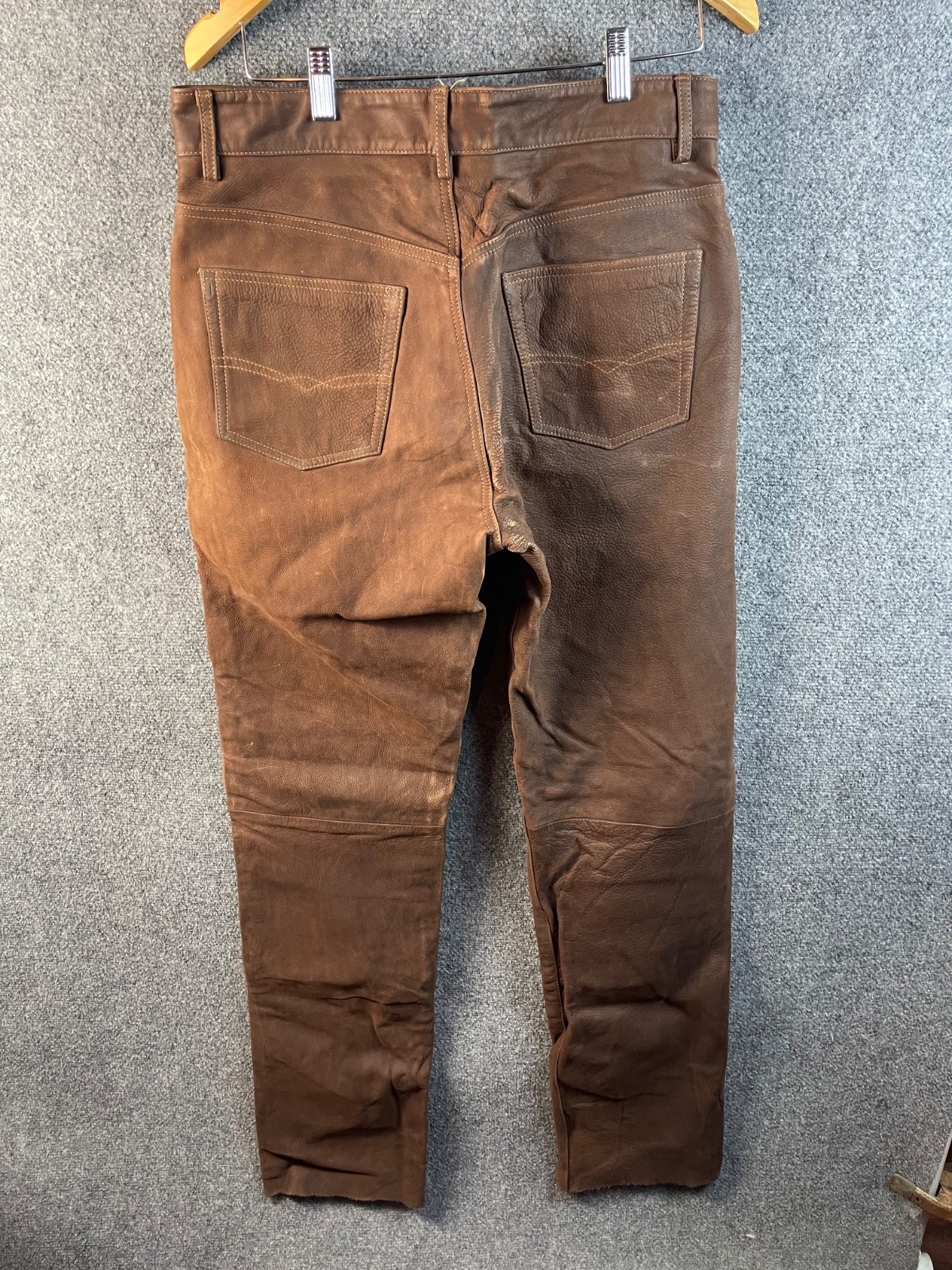 VACHETTE Button Down Viscose Jeans 34 Brown Cowhide Leather Mens