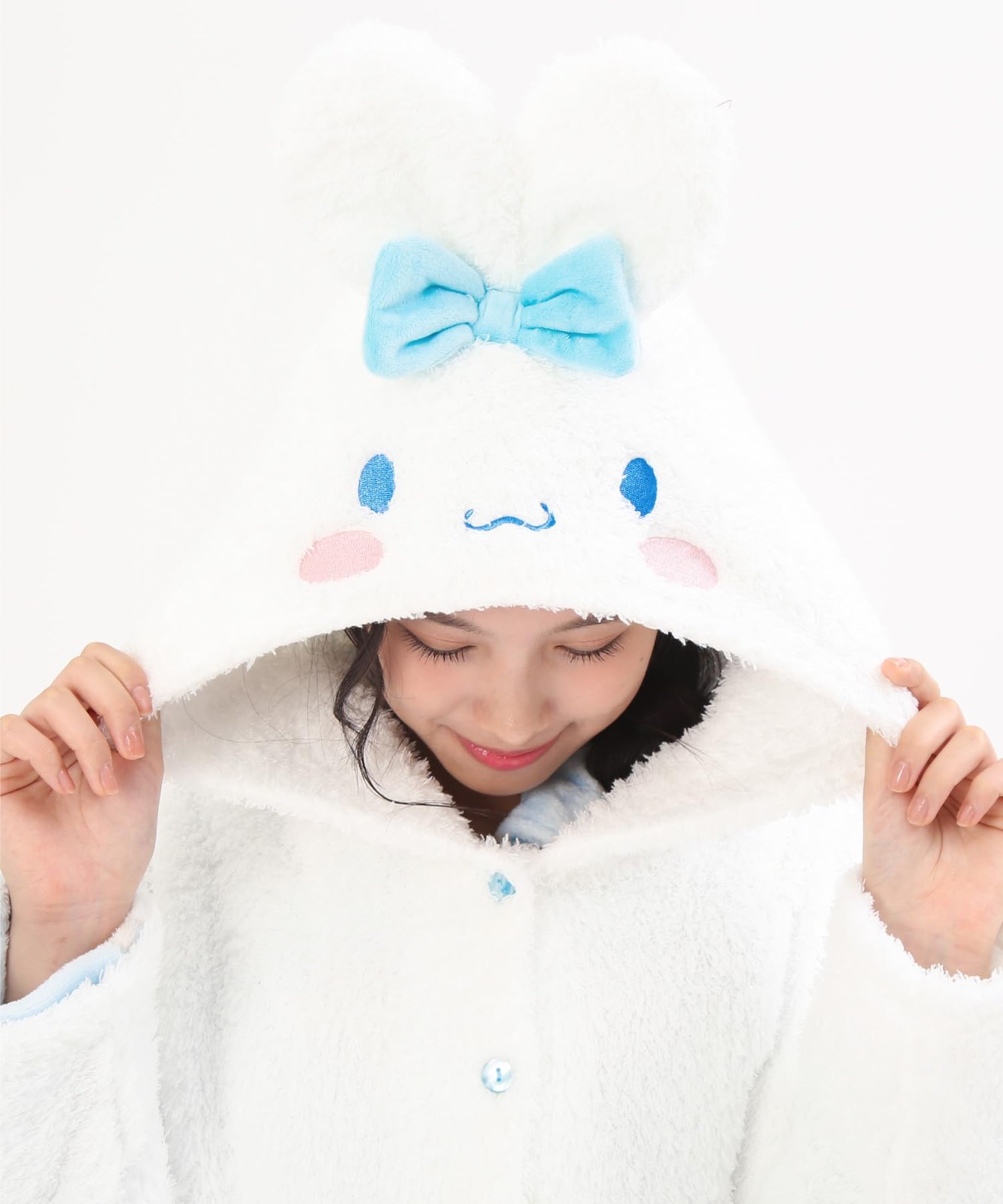 SAZAC Cinnamoroll Gown with Puppy Ears and Poodle Boa, White/M-L
