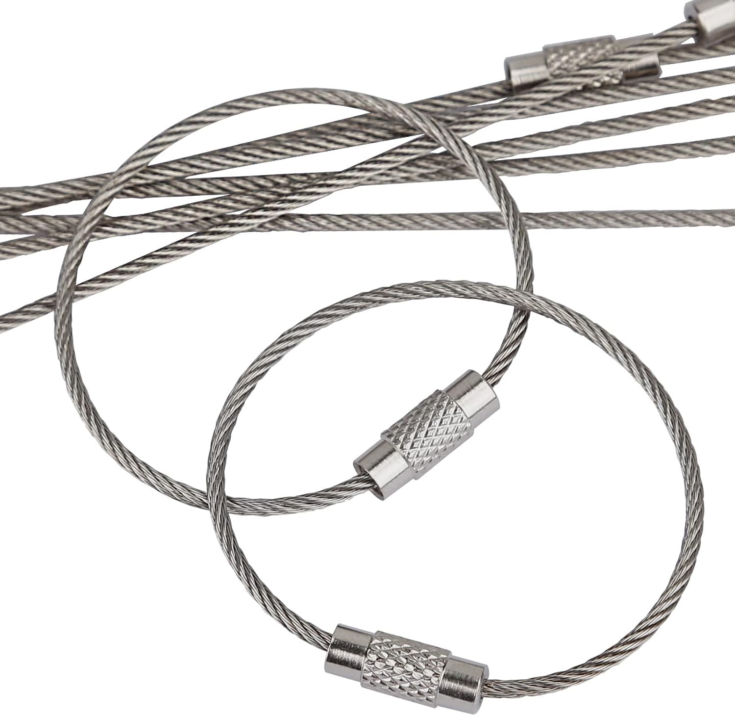 10× Stainless Steel Wire Keychains Cable Key Rings Loop Screw Lock Outdoor 6″ US