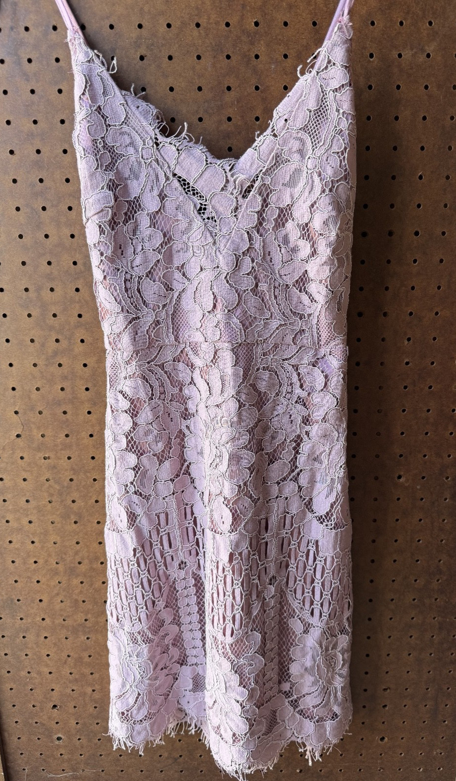 Capricho Mauve Lace Overlay Adjustable Spaghetti Strap Mini Dress Size Small