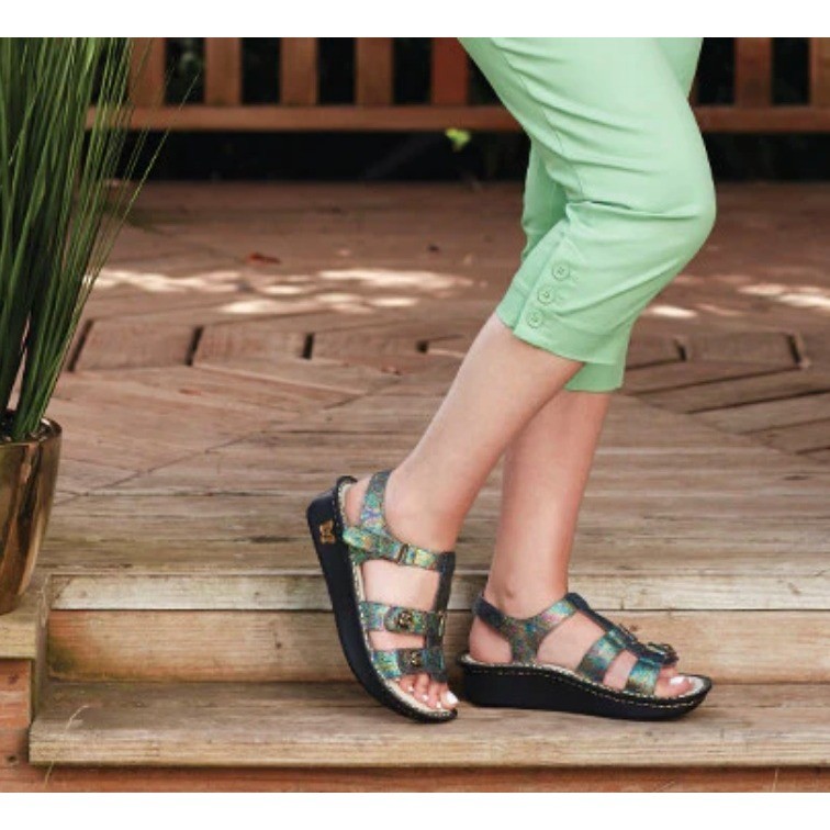 Alegria Kleo Iridescent Floral Leather Gladiator Sandals, Multi,41 (10.5/11)