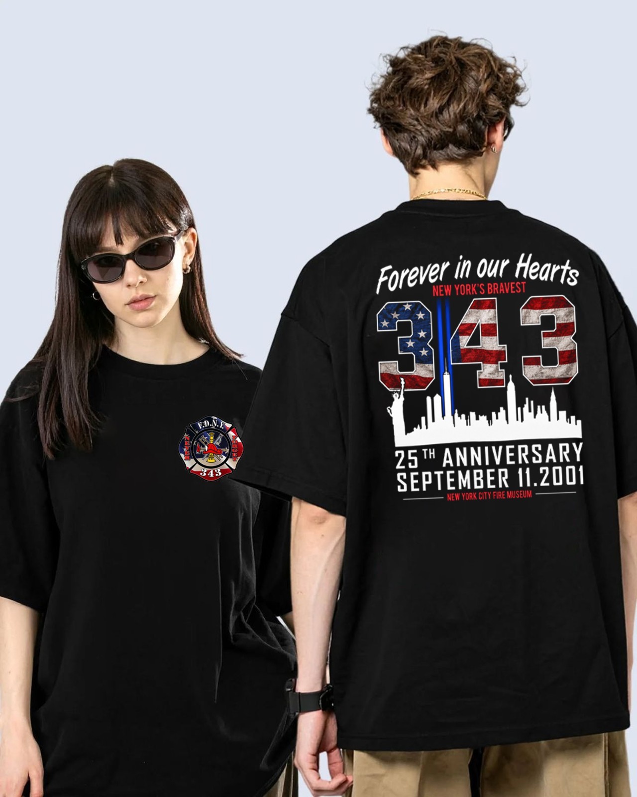 FDNY 25th Anniversary 9/11 Memorial, WE WILL NEVER FORGET 343 Hero Tribute Tee