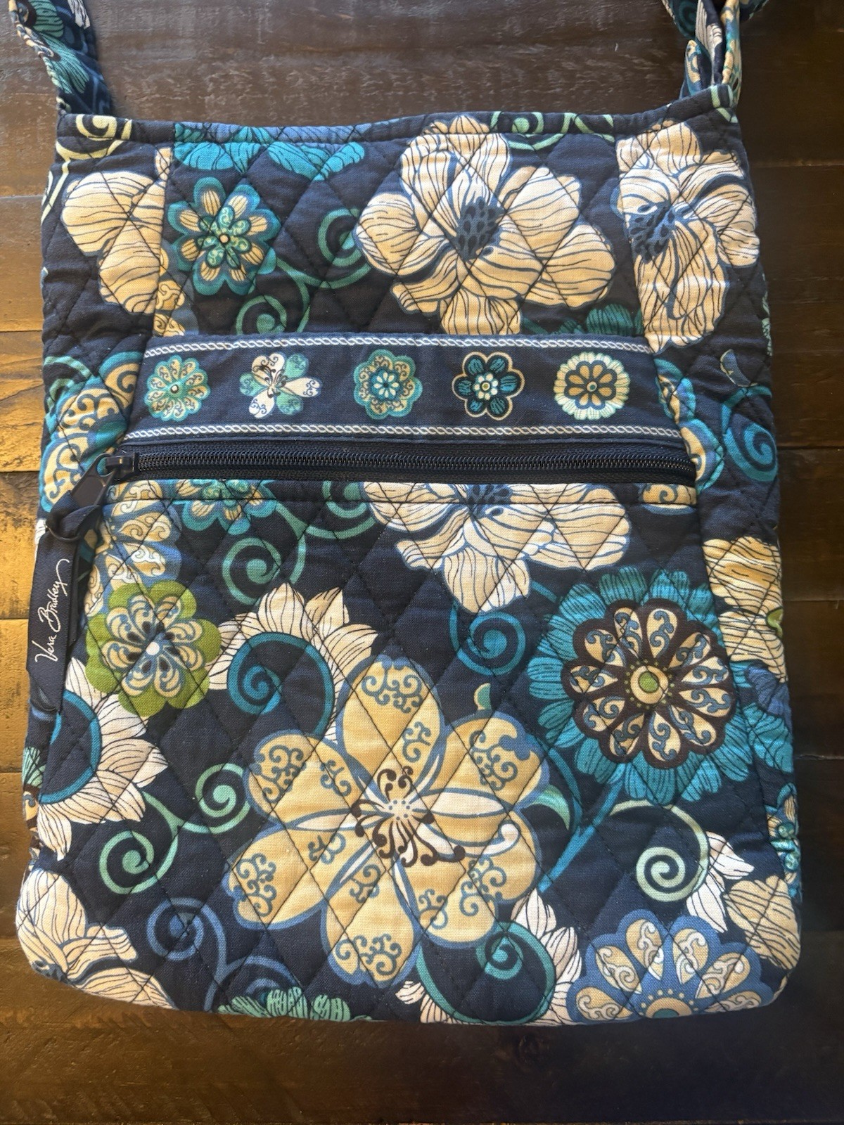 Vera Bradley Java Blue Retired Quilted Crossbody Shoulder Bag Floral Cotton