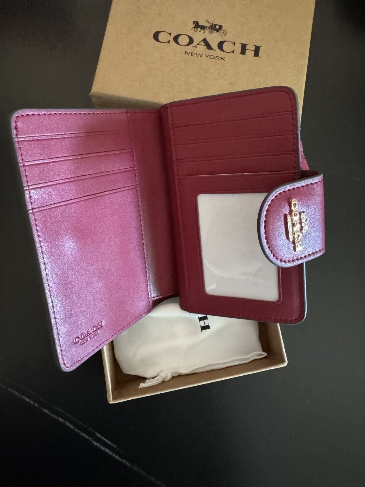 NEW Coach Med Corner Zip Wallet Clutch CZ342 Brown Signature Canvas Cherry Print