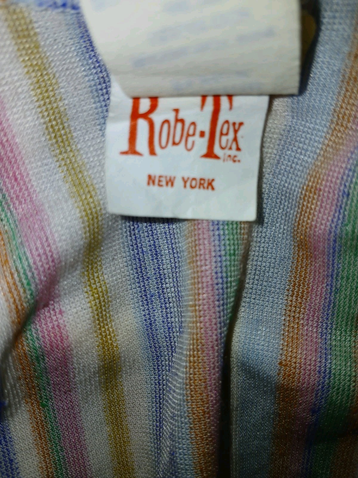 Vintage 70s Terry Cloth Rainbow Stripes Hooded Swim Cover-up Robe Tex M EUC