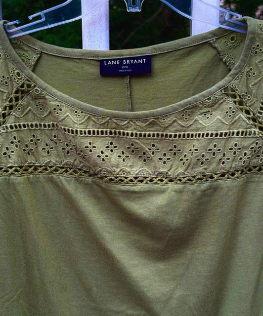 Lane Bryant Pretty Green Embroidered Eyelet T-Shirt Size 14/16 Raglan Sleeves
