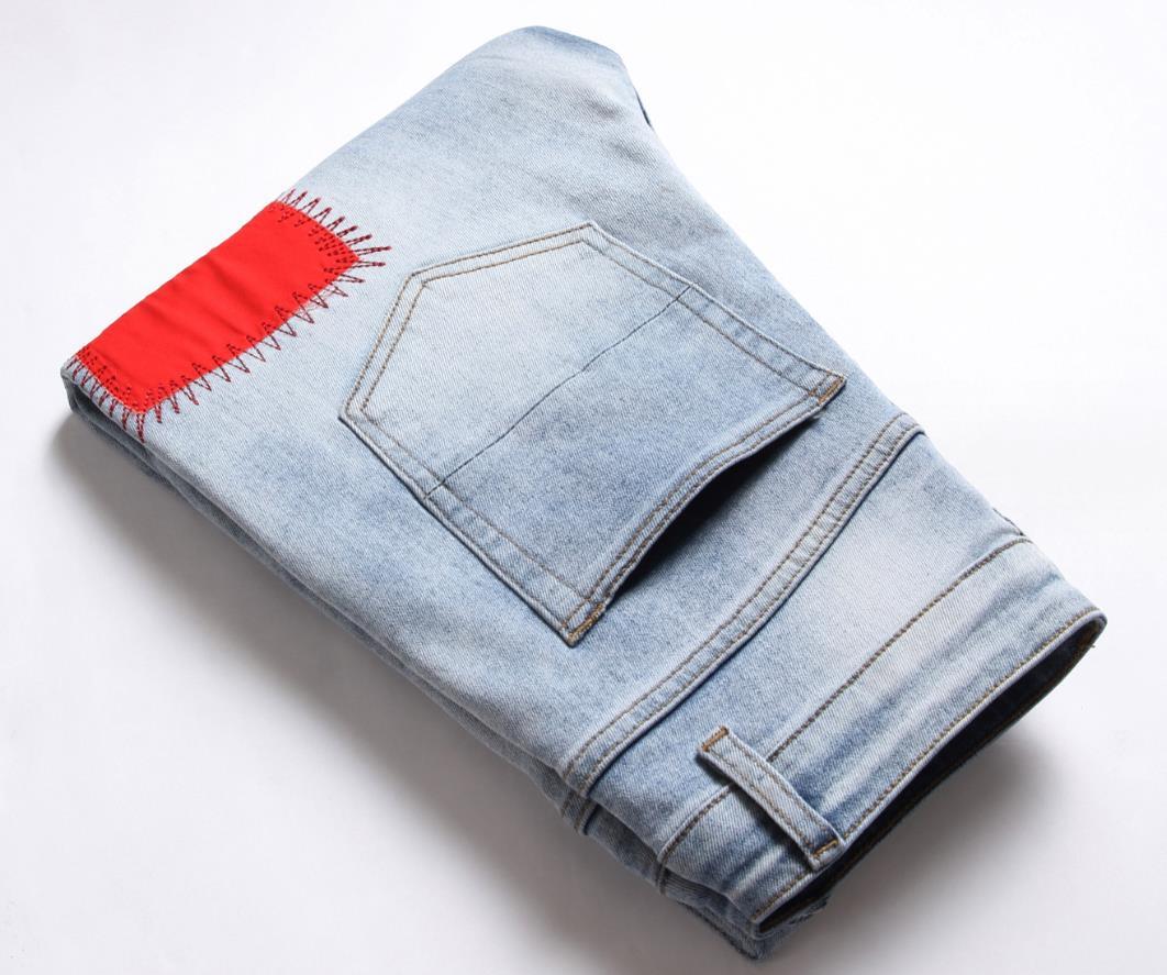 Men’s Light Blue Straight Leg Casual Pants Denim Jeans Trousers Punk Hip Hop