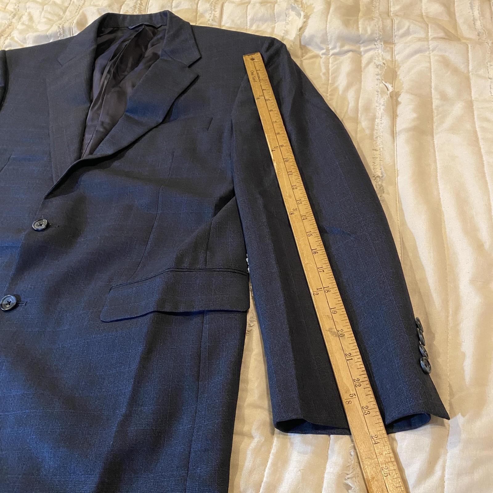 Hickey Freeman Suit Mens 42R 36×30 Blue Check Wool 2 Piece Saks Fifth Two Button