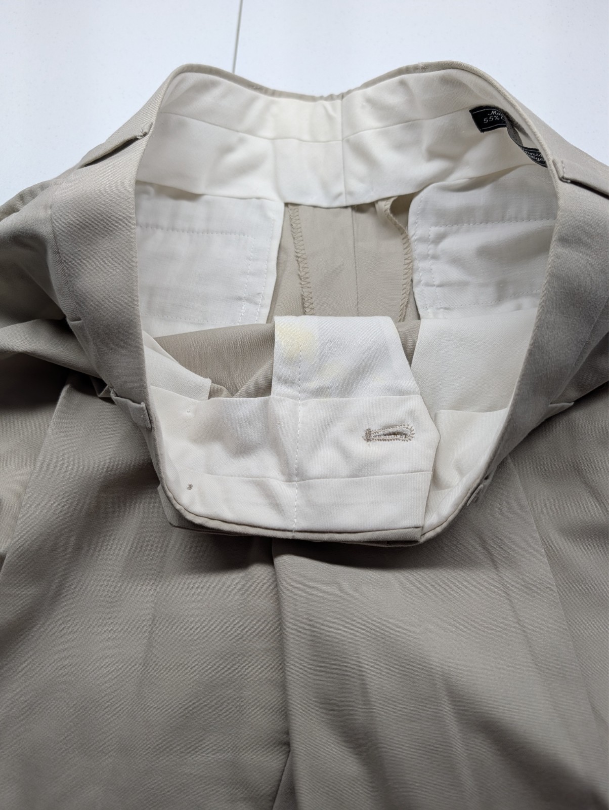 Haspel Perfect Poplin 2 Piece Suit Mens 44R Pants 32×33 Solid Beige Cream Cotton