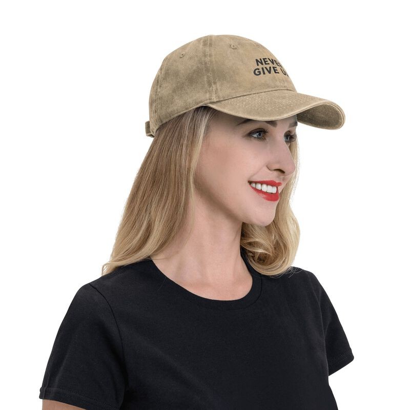 NEVER GIVE UP Funny Letter Print Sun Hat Adjustable Unisex Baseball Cap