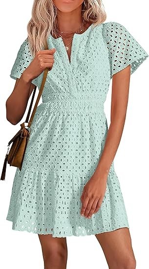 PRETTYGARDEN Womens 2026 Summer Short Dress V Neck Short Sleeve A Line