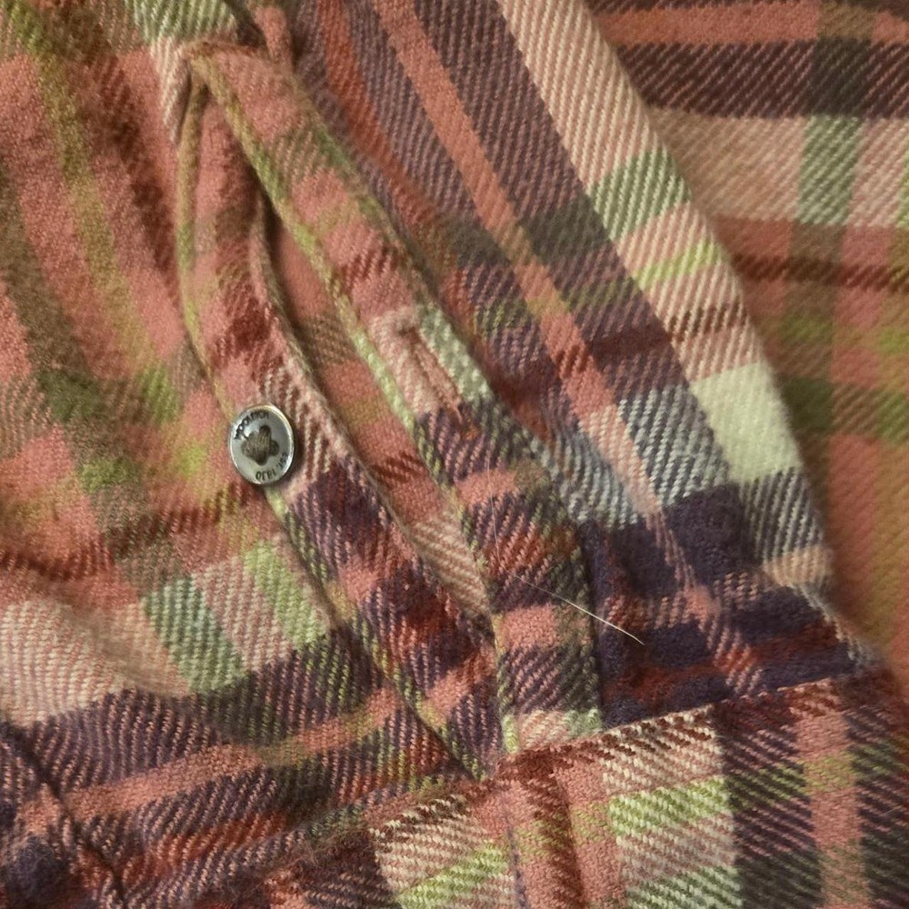 Woolrich Pemberton Flannel Shirt Womens XL Pink Purple Plaid Down Long Slv