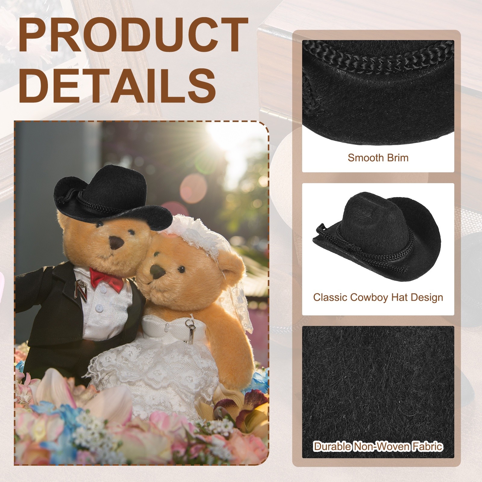 Black Mini Cowboy Hats for Crafts Dolls Wedding, 8.5cm x 7.1cm x 4cm