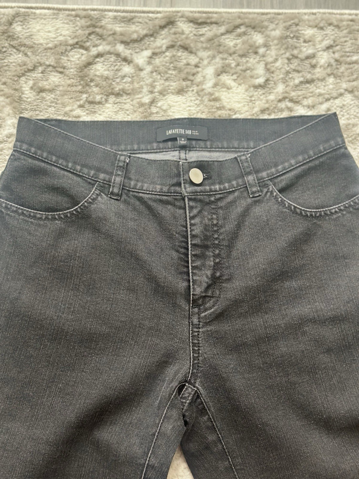Lafayette 148 New York Womens Sz 2P/0 Jeans Stretch Straight Leg Dark Grey/Black