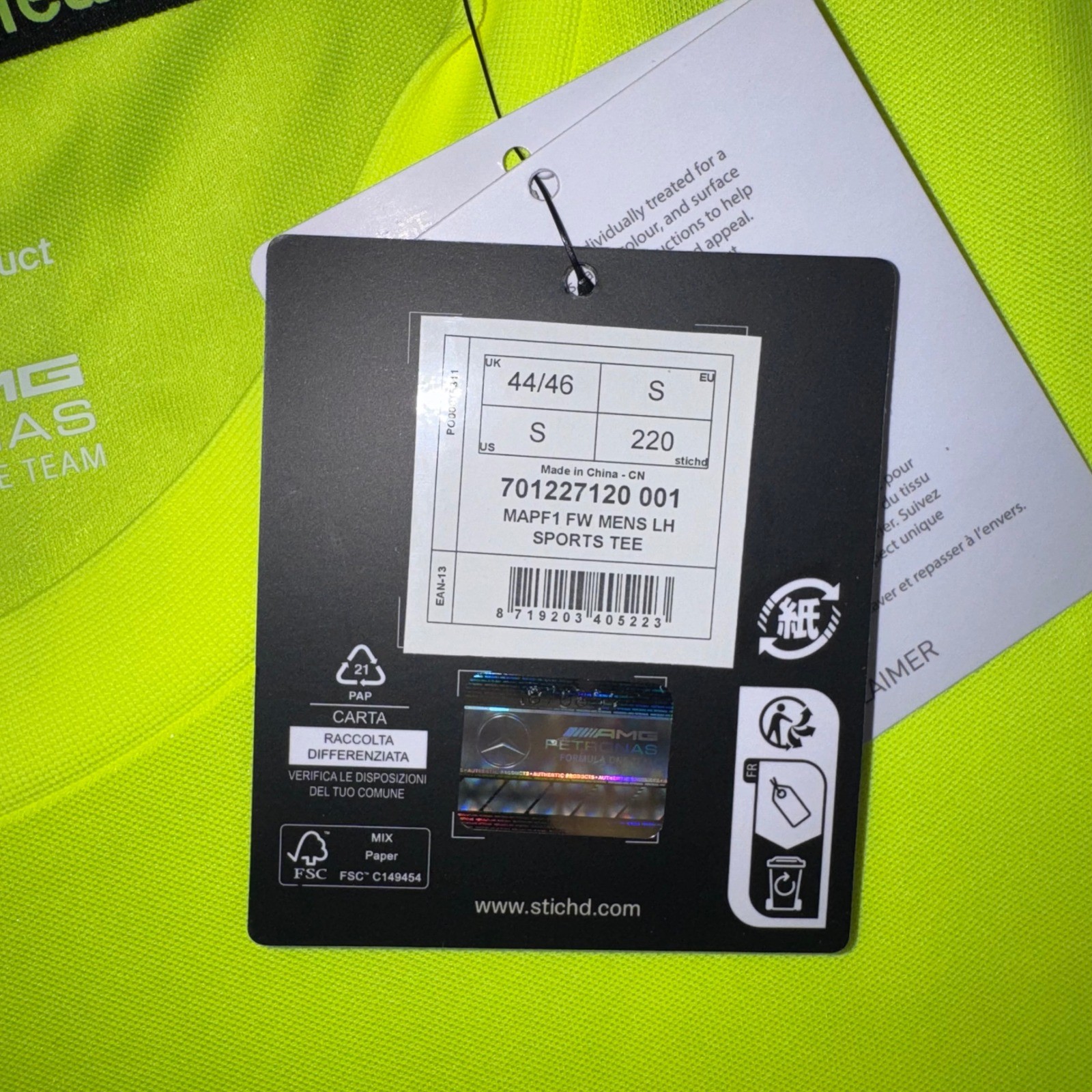 Lewis Hamilton Mercedes-AMG Petronas Sports F1 Tee Mens Neon Yellow Small NEW