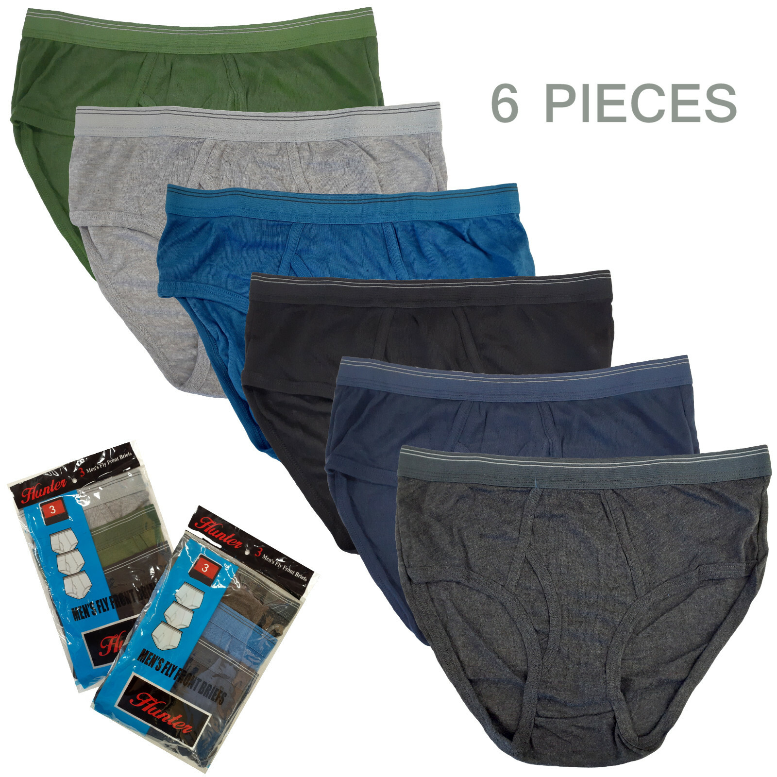 6 Pk Men Solid Colors Briefs Breathable Cotton Underwear Vintage style Full Rise