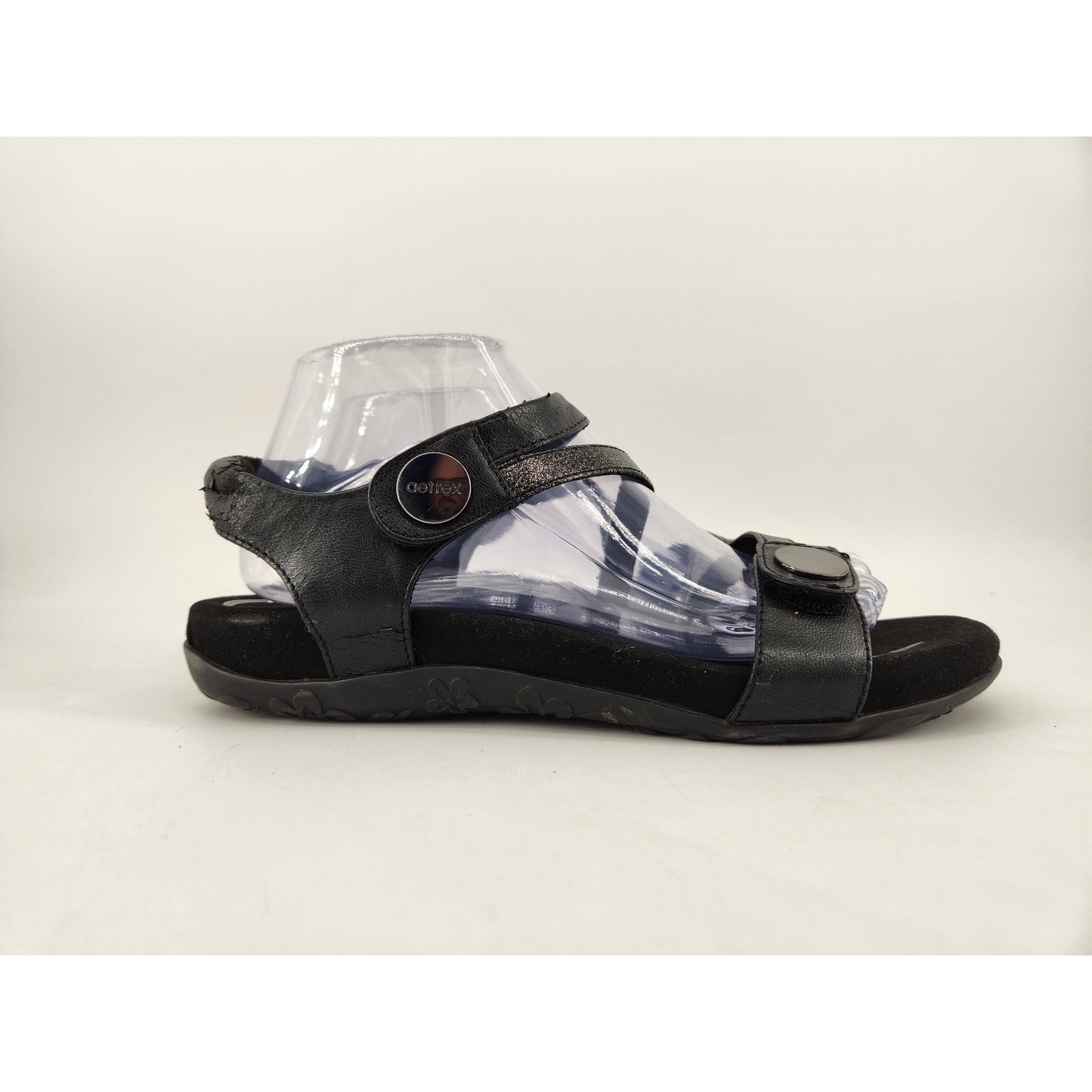 Aetrex Jess Strap Sandals Womens 9-9.5 Black Metallic Strappy Comfort SE210W