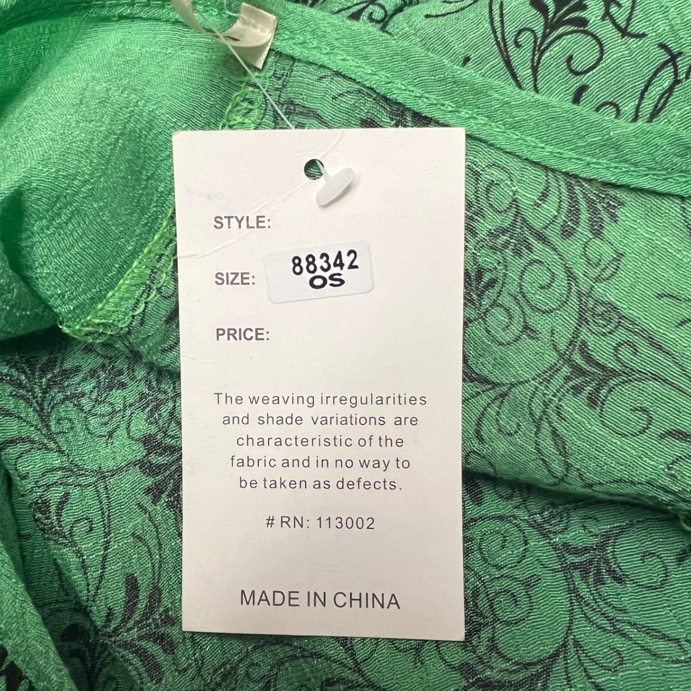 India Boutique Tunic Top Womens One Size Green New Scroll Print Sharkbite Hem