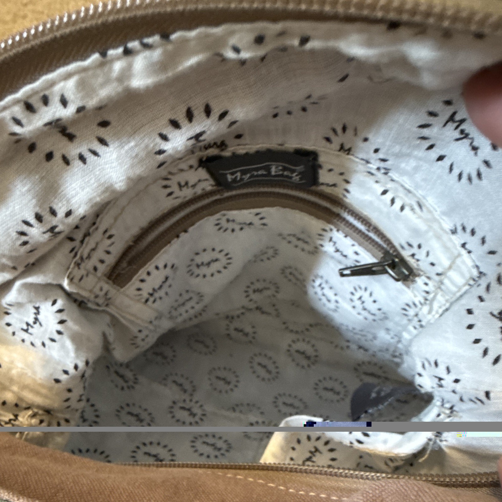 Myra Bag Floral Brown Blue White Shoulder Bag, Zip Closure, Lined, Pockets