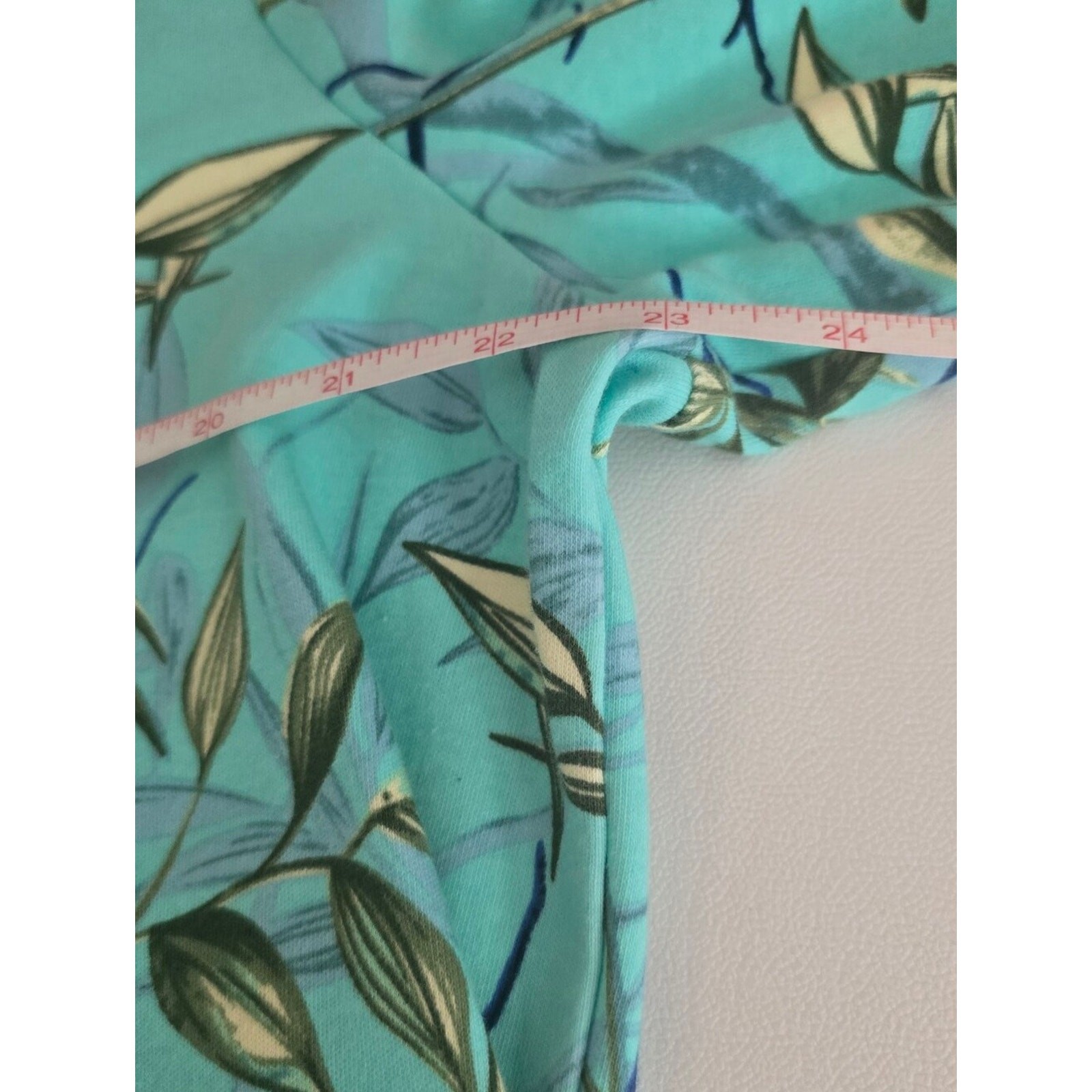Quacker Factory Jean Bice Bird Print Cotton Tunic XL Aqua Botanical Nature Art