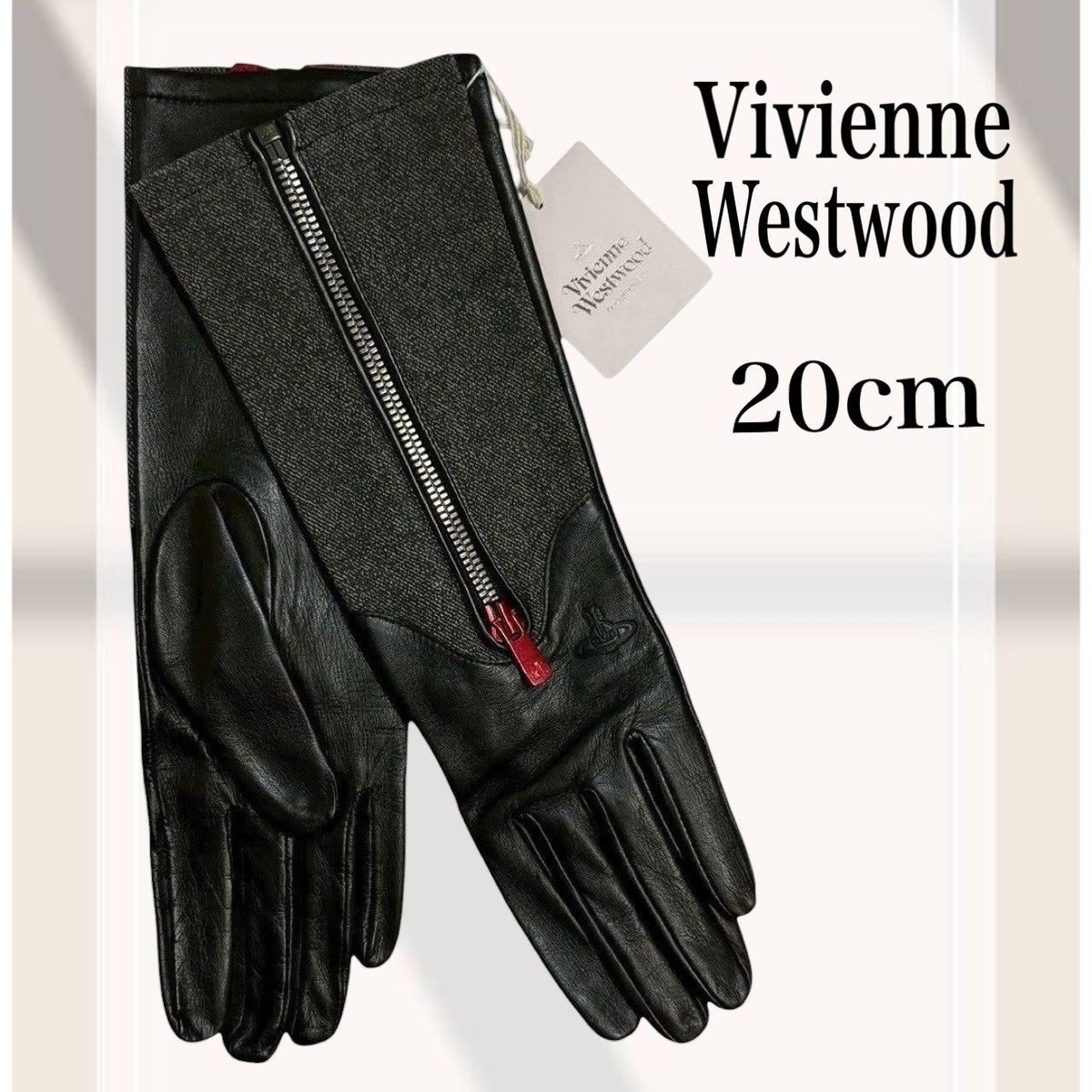 Vivienne Westwood 20cm 7.8in Long Leather Gloves Arm Warmer Black x Red Japan