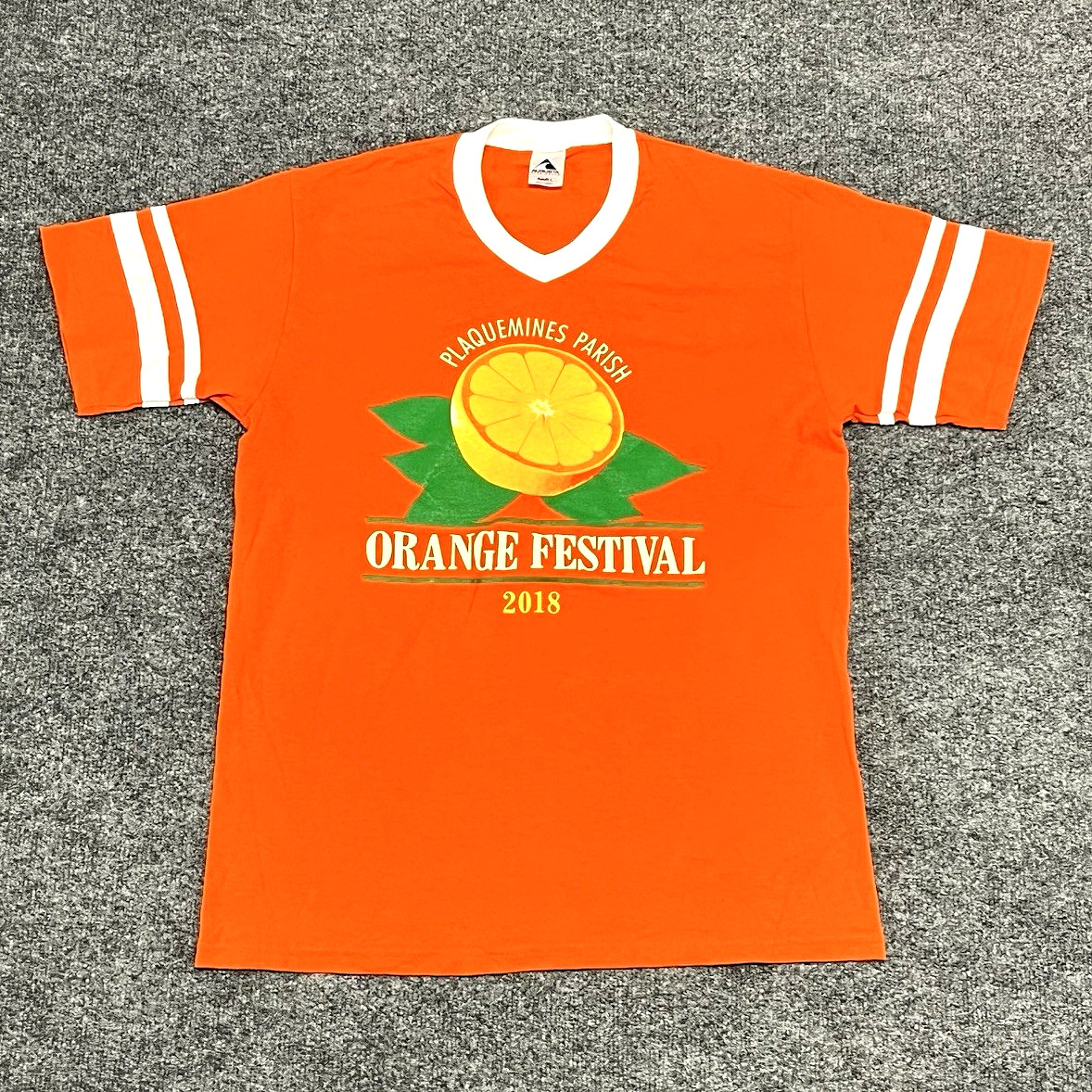 Plaquemines Parish Louisiana Orange Festival Large V-Neck T-shirt 70s Style