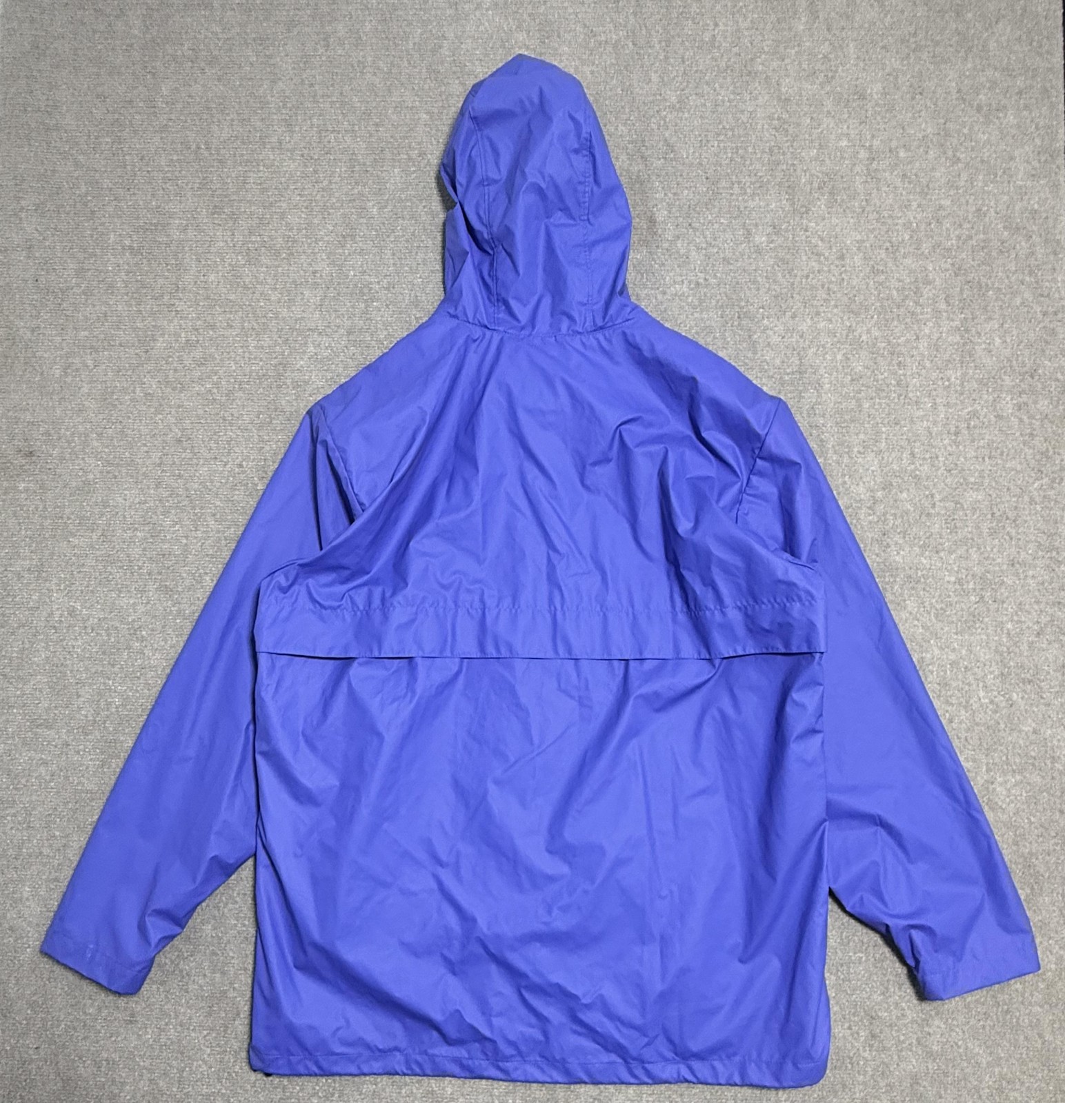 Lands’ End Jacket Mens Large Blue Hooded PVC Rain Coat Mesh Lined Zip Waterproof
