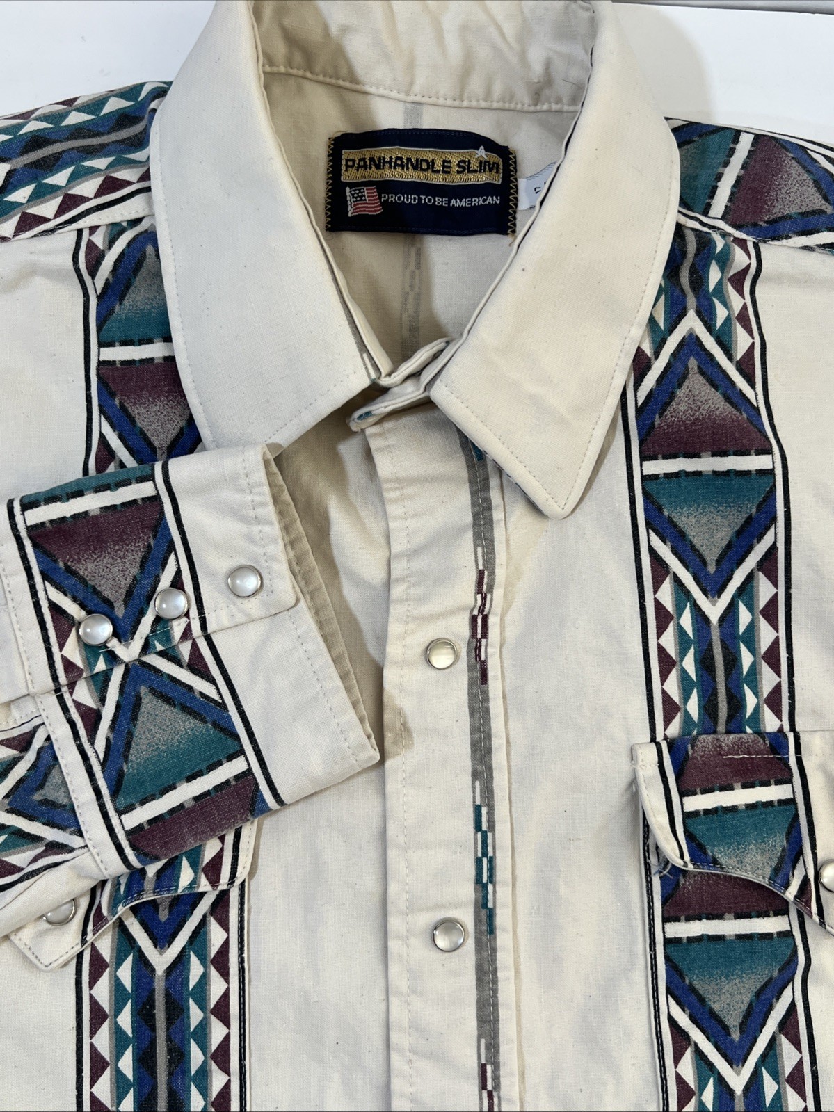 Vintage Panhandle Slim Western Shirt Mens 17 /35 Cowboy Aztec USA Made