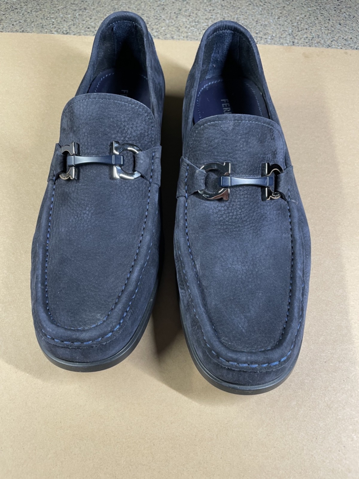 Salvatore Ferragamo Grandioso Double Gancio Bit Loafer Navy Suede Mens 11 EE