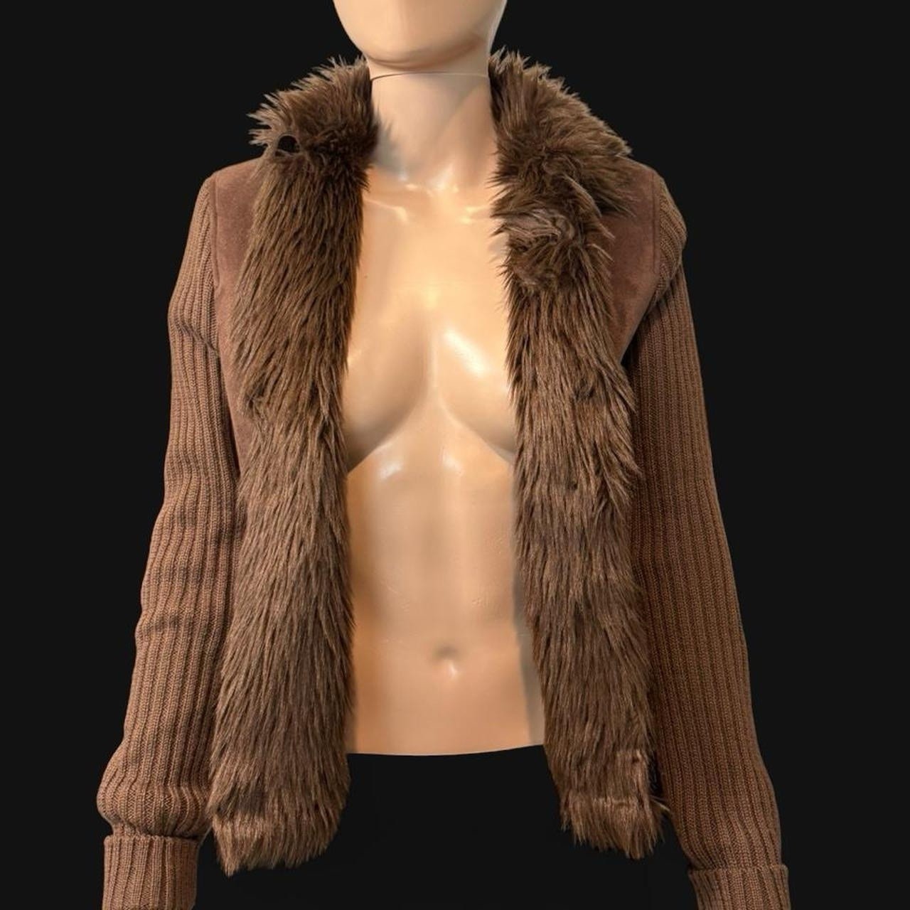 Montanaco Women’s Brown Faux Suede Faux Fur Trim Toggle Short Lined Jacket XS