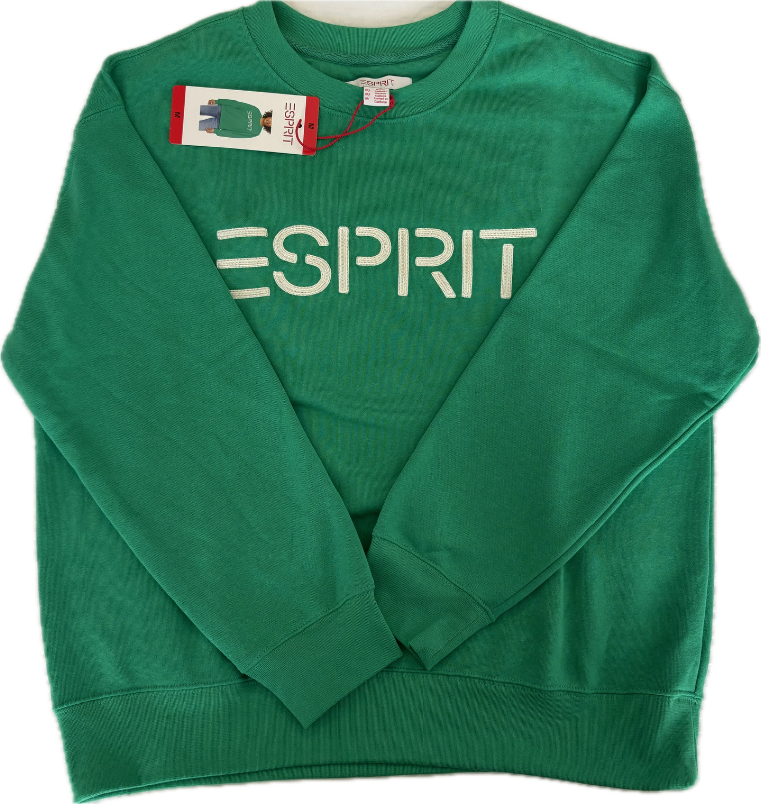 ESPRIT Embroidered Crewneck Sweatshirt VIRAL 80s Costco Green Blue Cream NWT