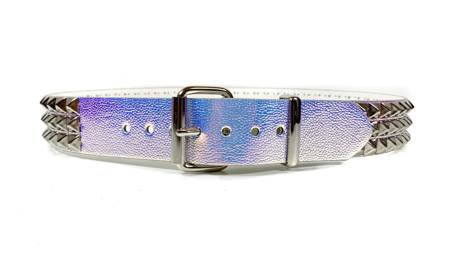 Rainbow Blue Three Row Pyramid Stud Belt Genuine Punk Goth Metal Funk Plus