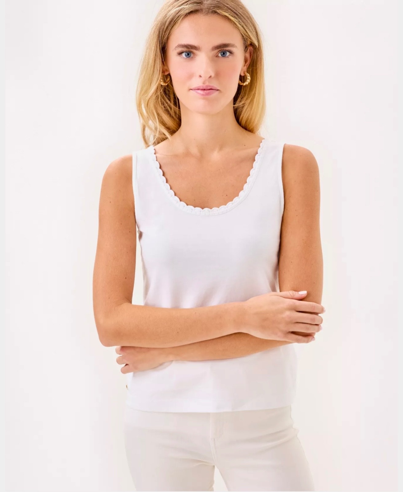 Lilly Pulitzer NWT Gabbie Crochet Trimmed Knit Tank Top White $58 Size L,XL
