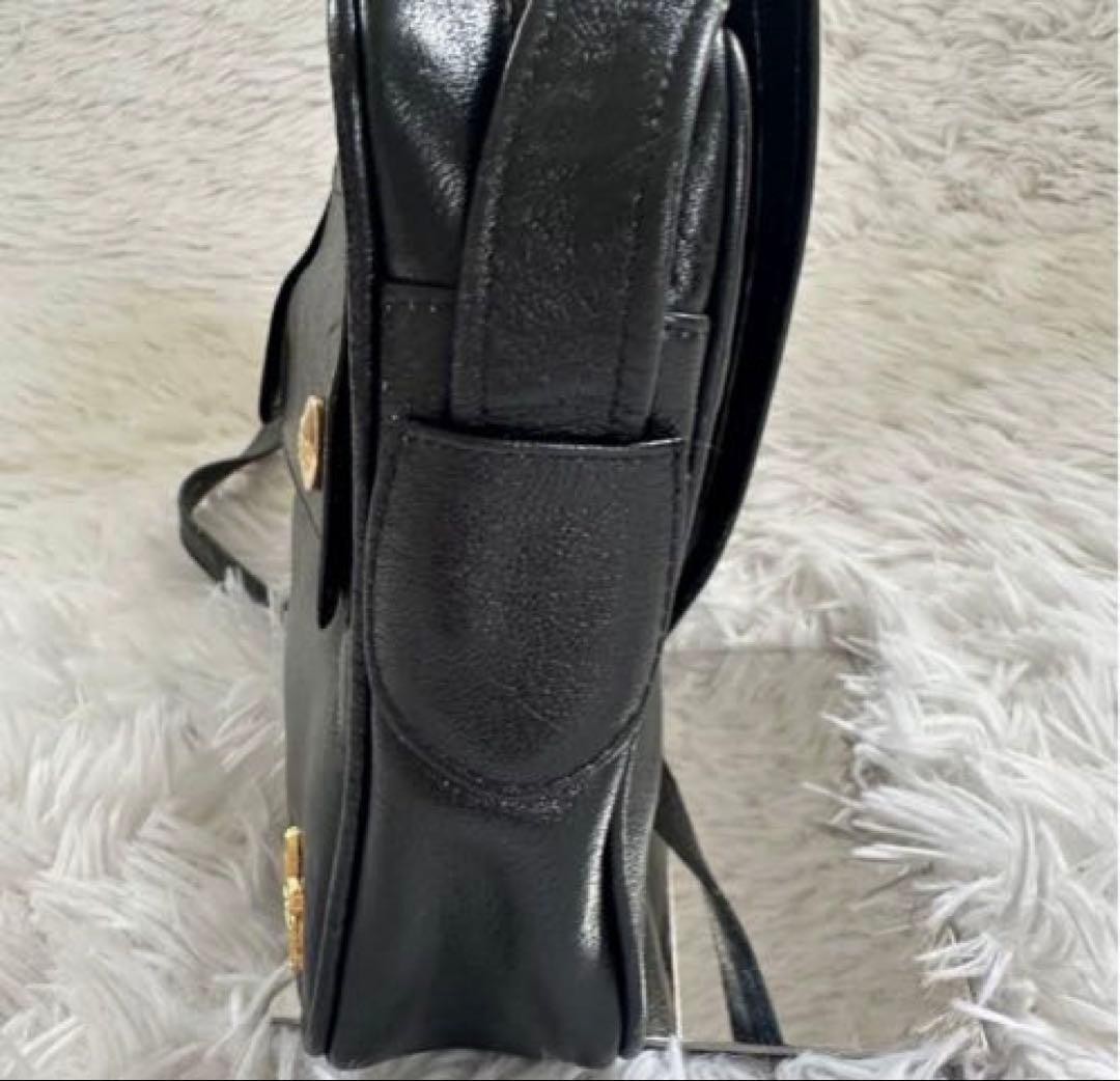 CELINE Leather Camera Shoulder Black Horse Carriage Hardware Used From Japan