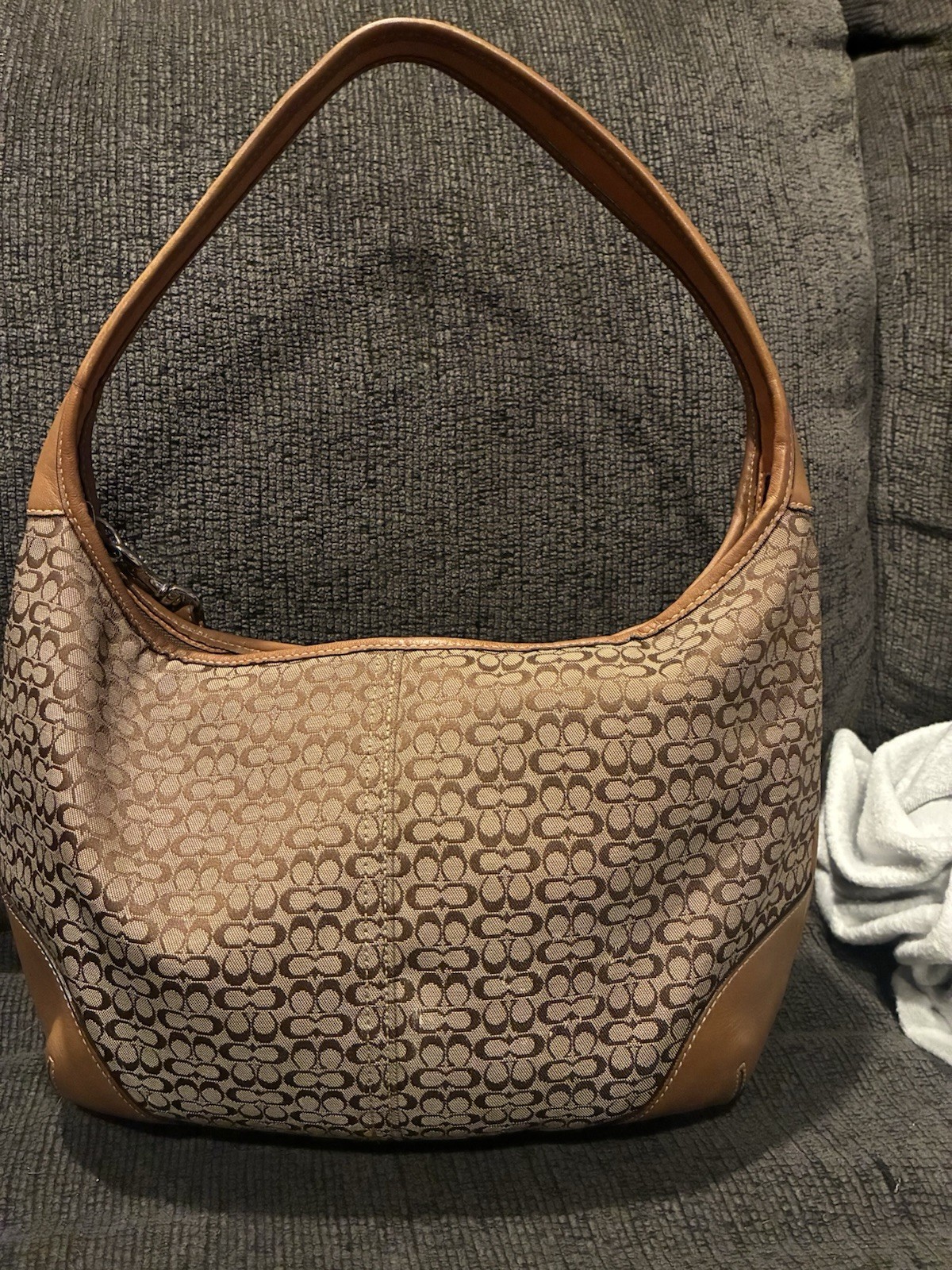 Coach Soho Mini Hobo Tan Jacquard Leather Trim Shoulder Bag Vintage Y2k