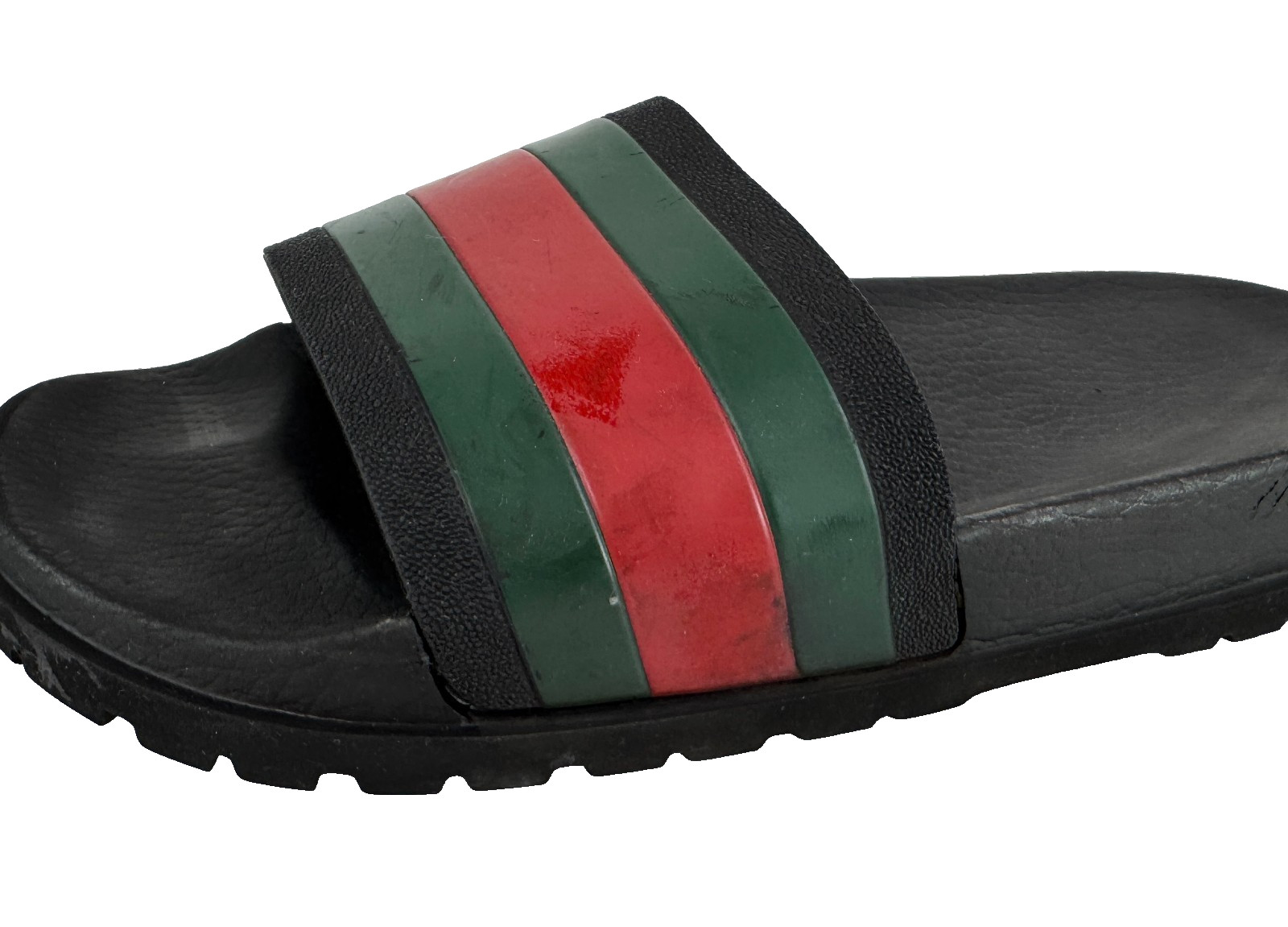 $510 Gucci Auth Men Black Web Rubber Pool Slides 9.5 US 9 UK 43 EU Sandals Shoes