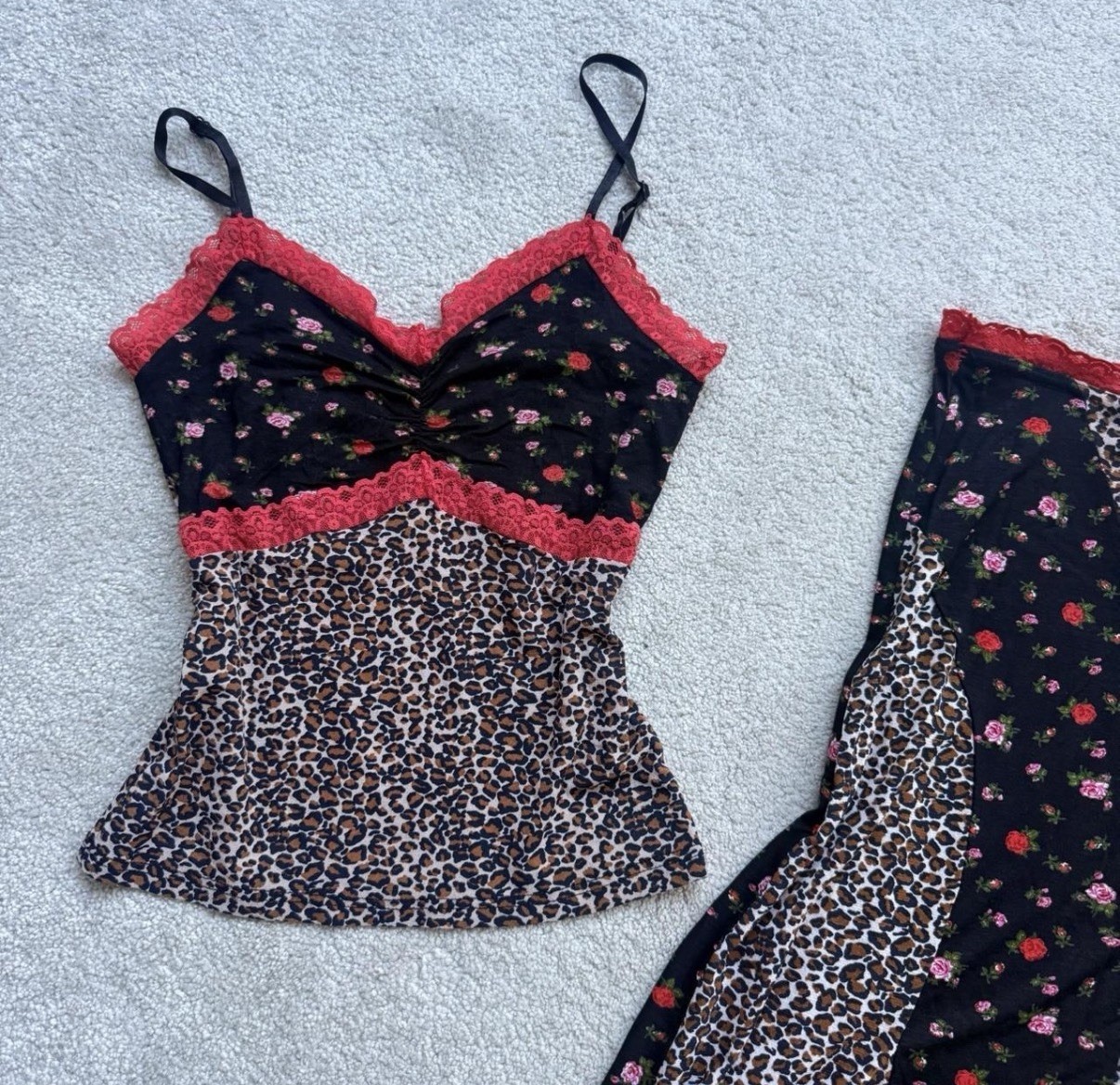 French Morgan De Toi Floral And Leopard Two Piece Set With Lace – Size S