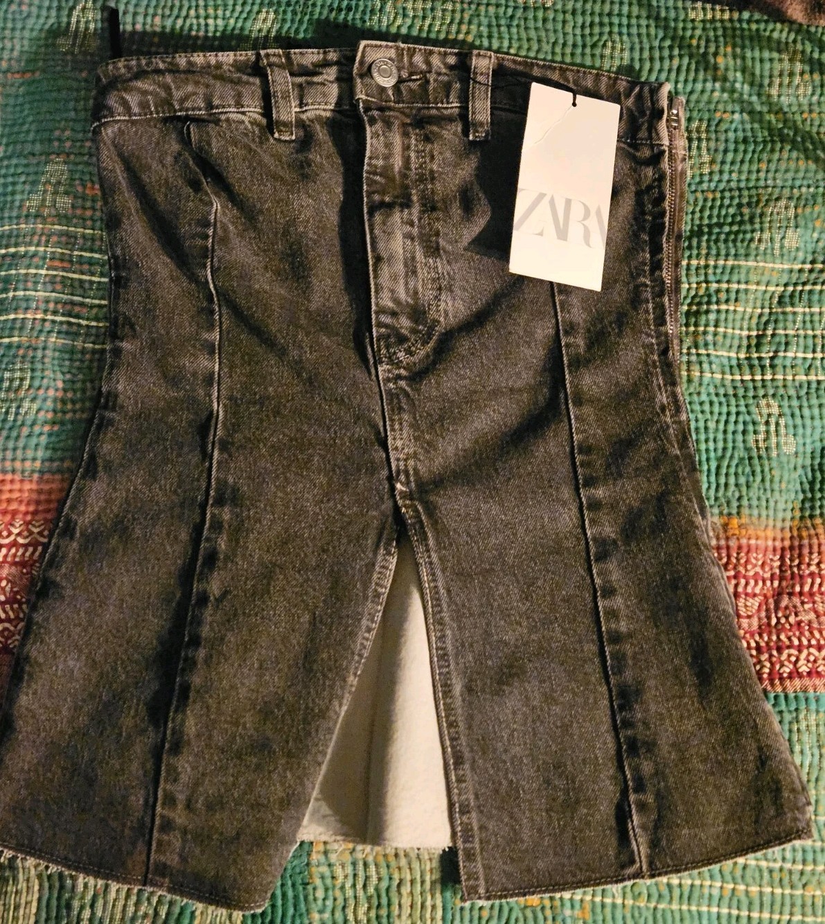 ZARA Small Sleeveless Tank Black Jean Full Side Zip Elastic Stretch Corset Style