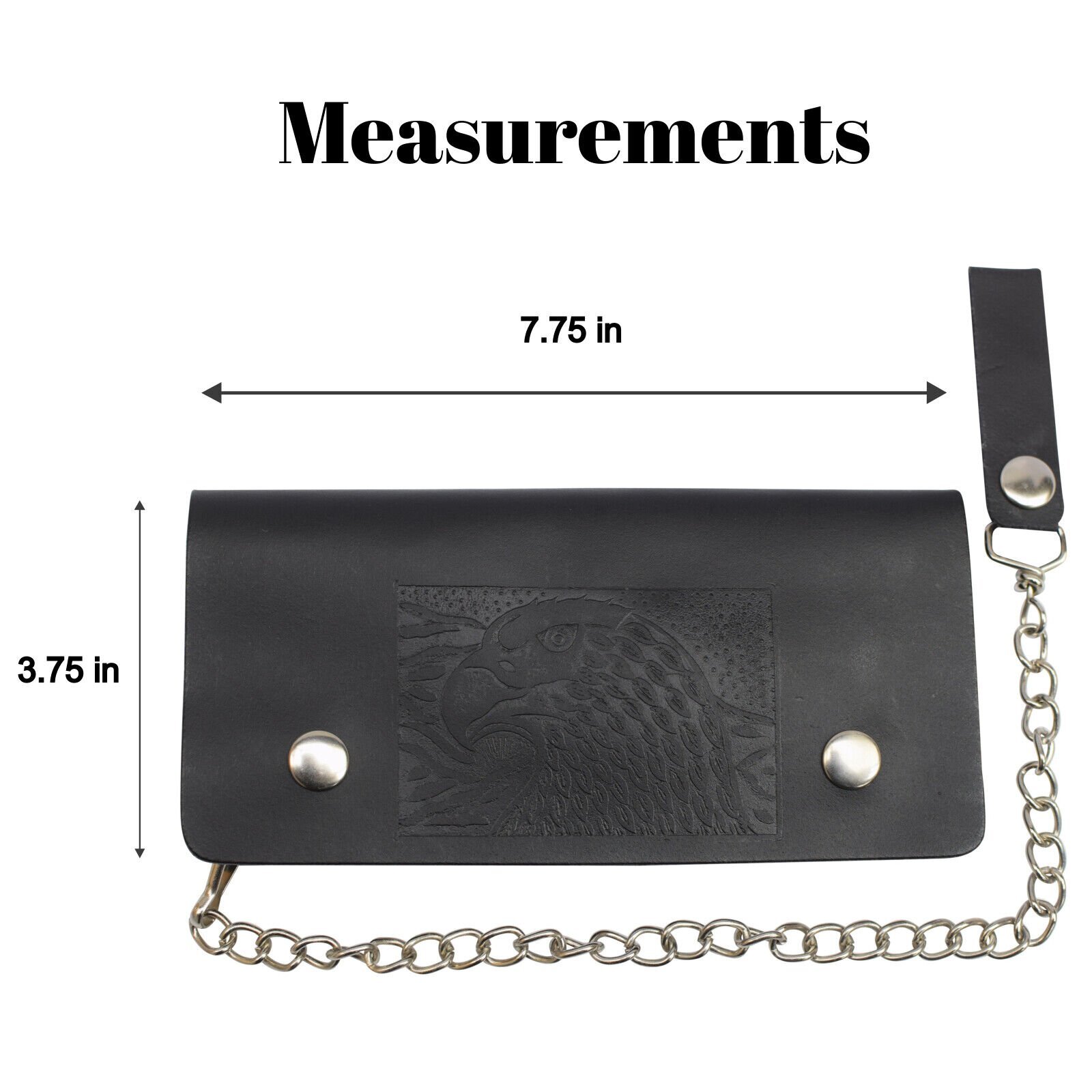 Leather Men Motorcycle Trucker Biker Chain Wallet With Inside Zipper, Black