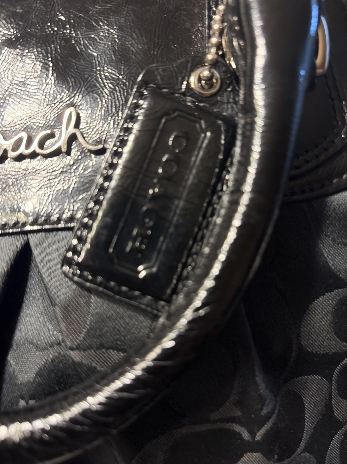 Coach Ashley Signature Sateen Large Satchel Black Canvas Leather Bag F15440 Nice