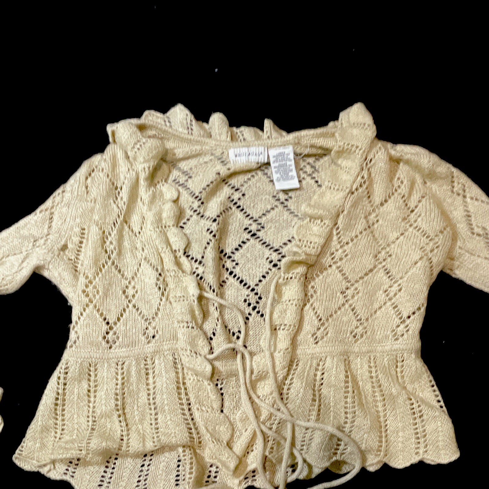 White Stag Beige Open Knit Cable-Knit Ruffle Tie-Front V-Neck Cardigan M