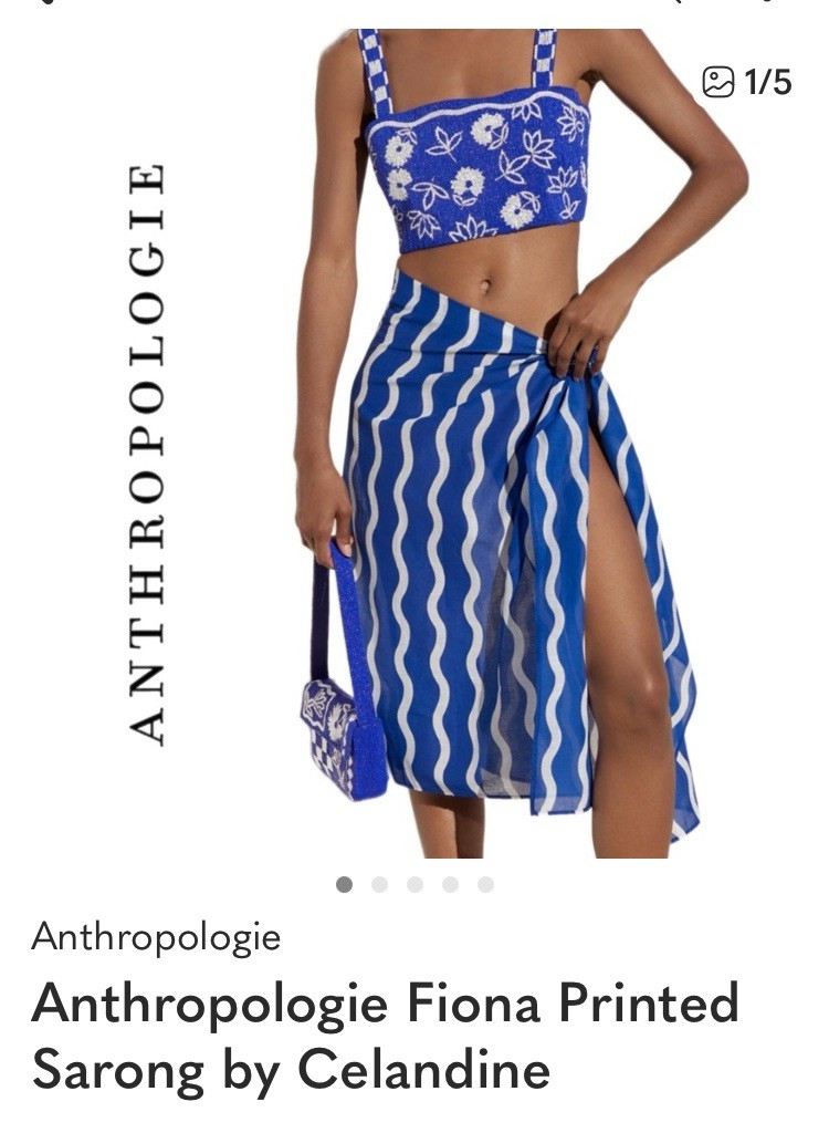 NWT Anthropologie Fiona Sarong by Celandine Blue White Cotton Wavy Stripe Wrap