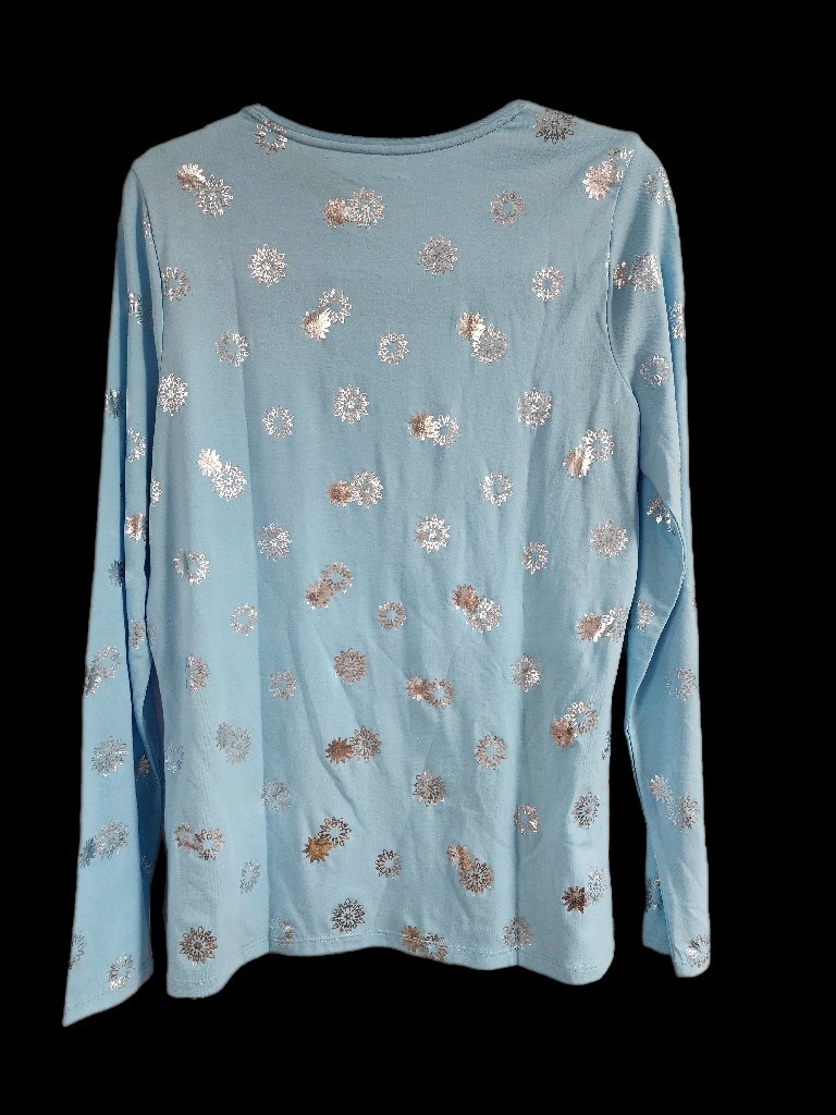 Lands End Womens Long Sleeve Top, Blue W/ Snowflakes, S, M, L, NWT, Ships Free