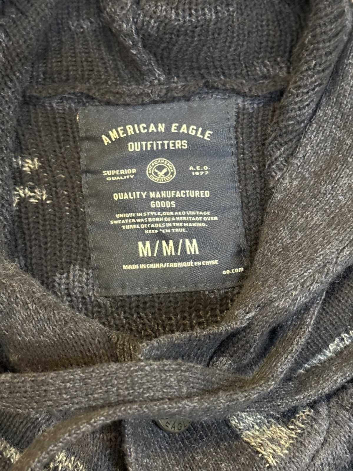 American Eagle Hooded Pullover Sweater Southwestern Blue/Gray Mens Medium