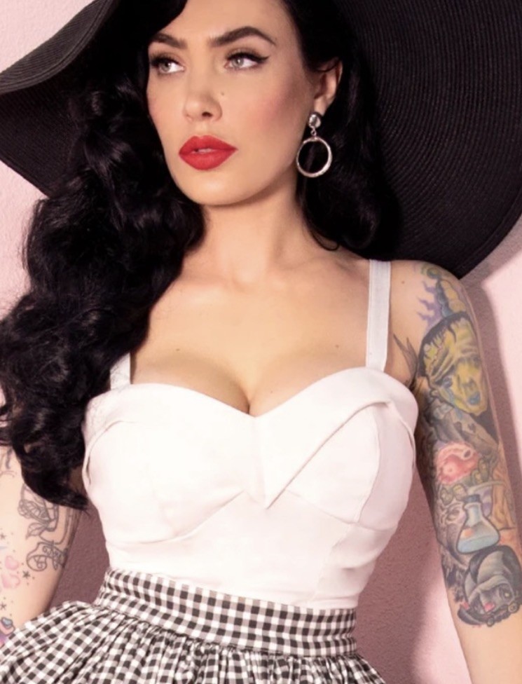 Vixen Micheline Pitt Bad Girl Maneater Top White XS Padded Pinup Rockabilly VLV