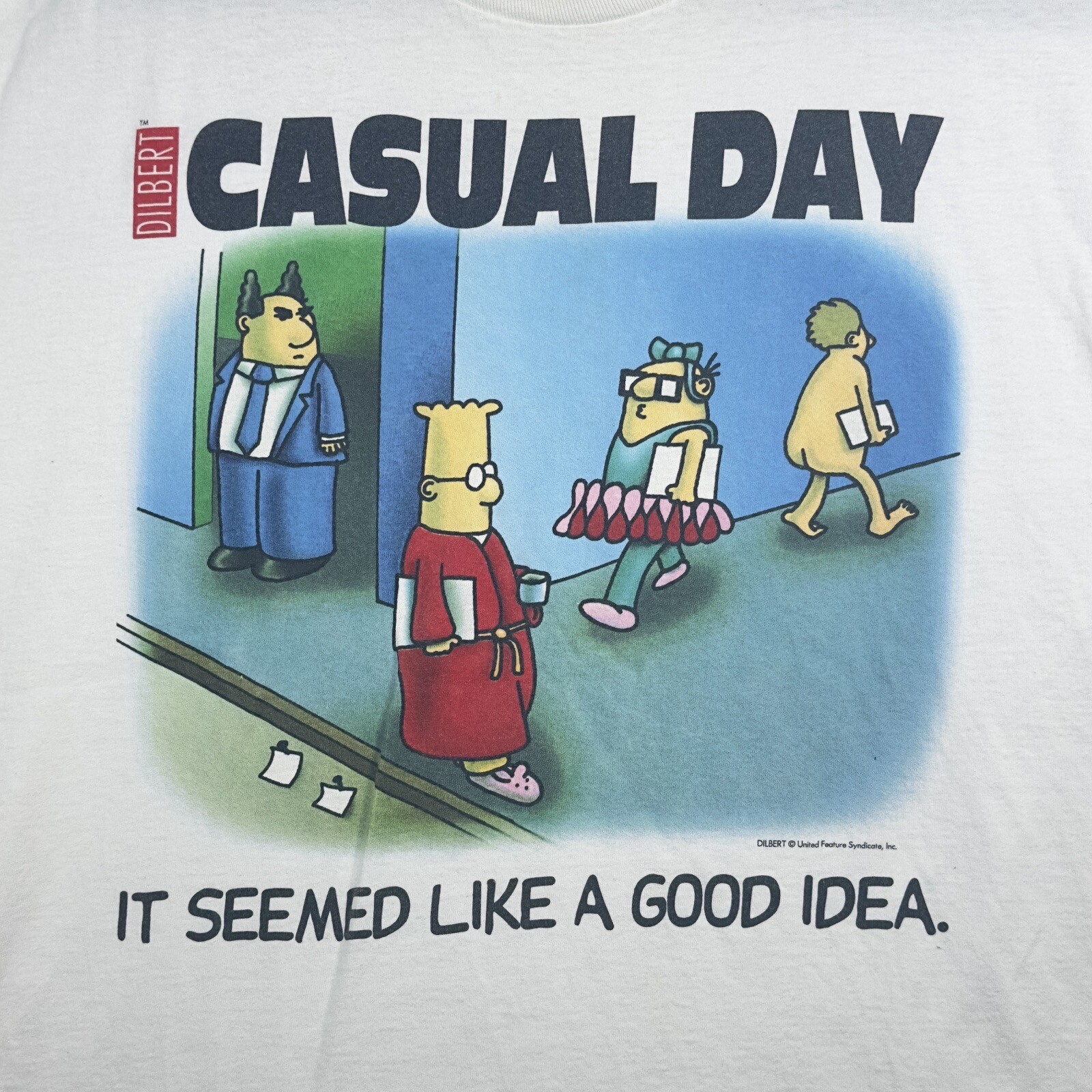 Vintage 90s Dilbert Shirt Large Casual-Day Single-Stitch Tee XL